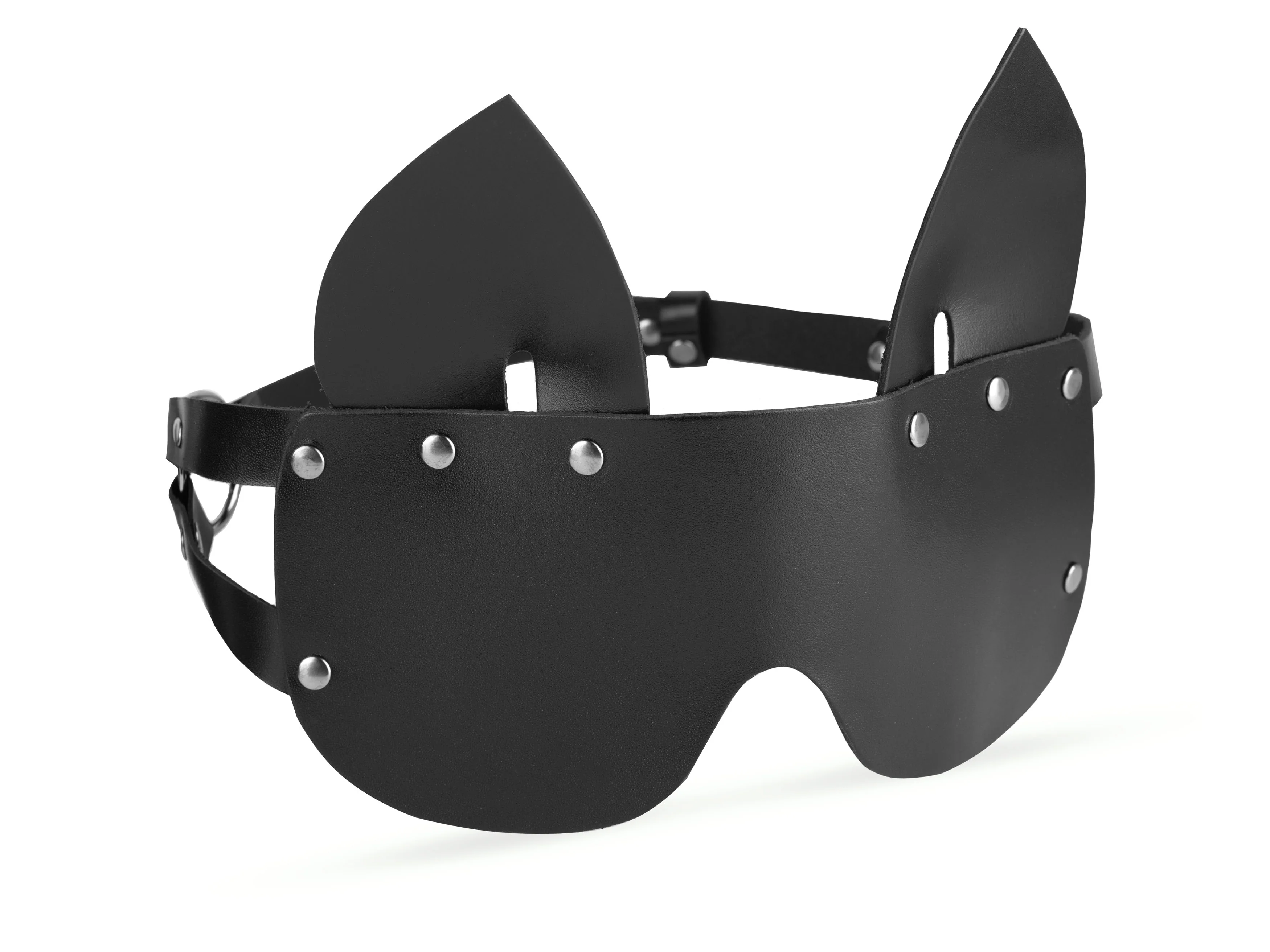 Leather Bondage Harness and Garter Set with Cat Blindfold, Cuffs and Leash - Image 6