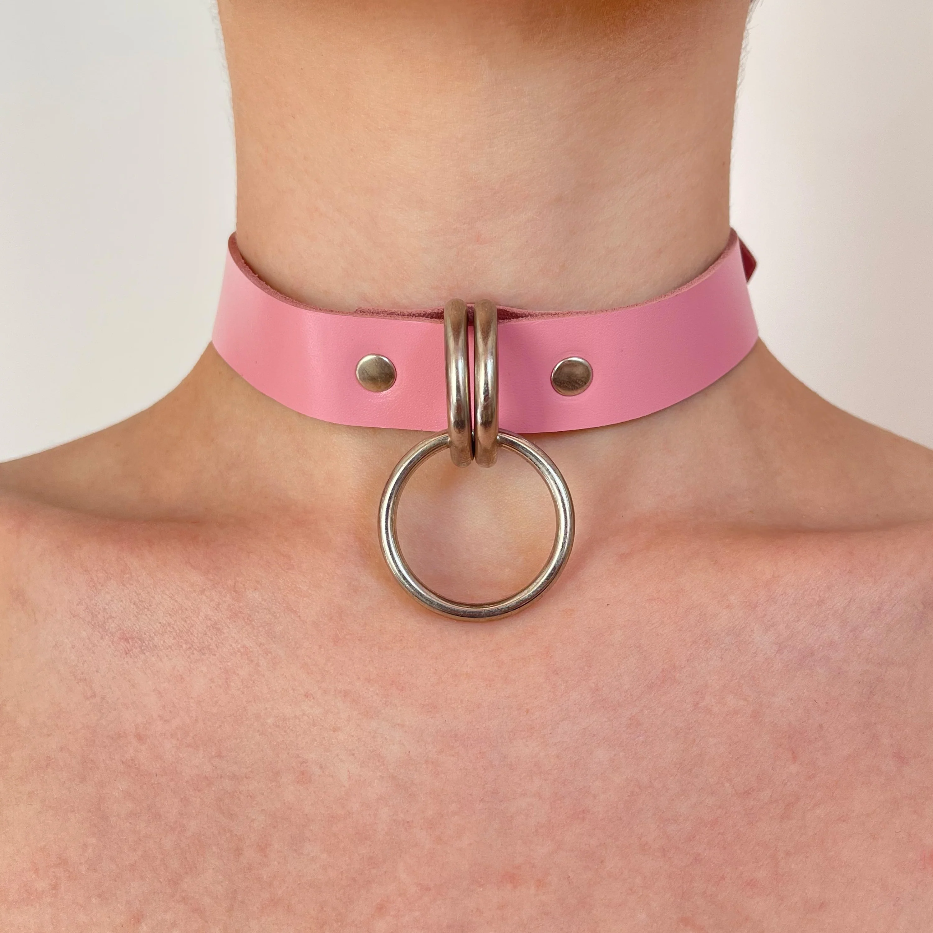 Leather Choker with Double D-Rings and O-Ring - Image 5