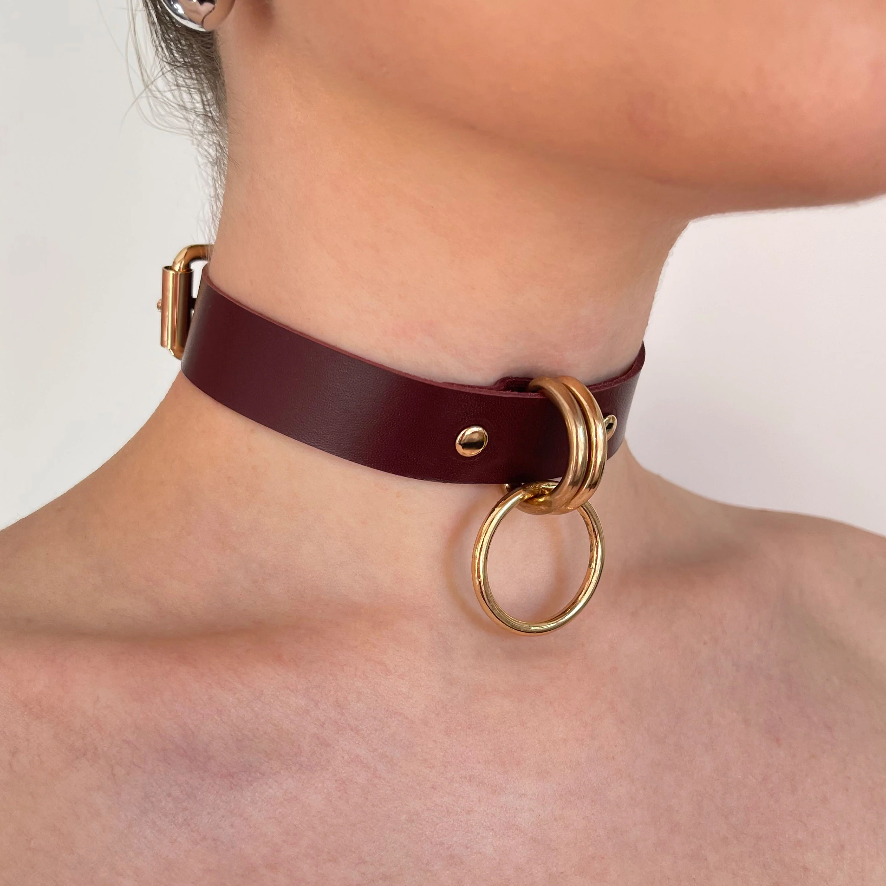 Leather Choker with Double D-Rings and O-Ring - Image 7