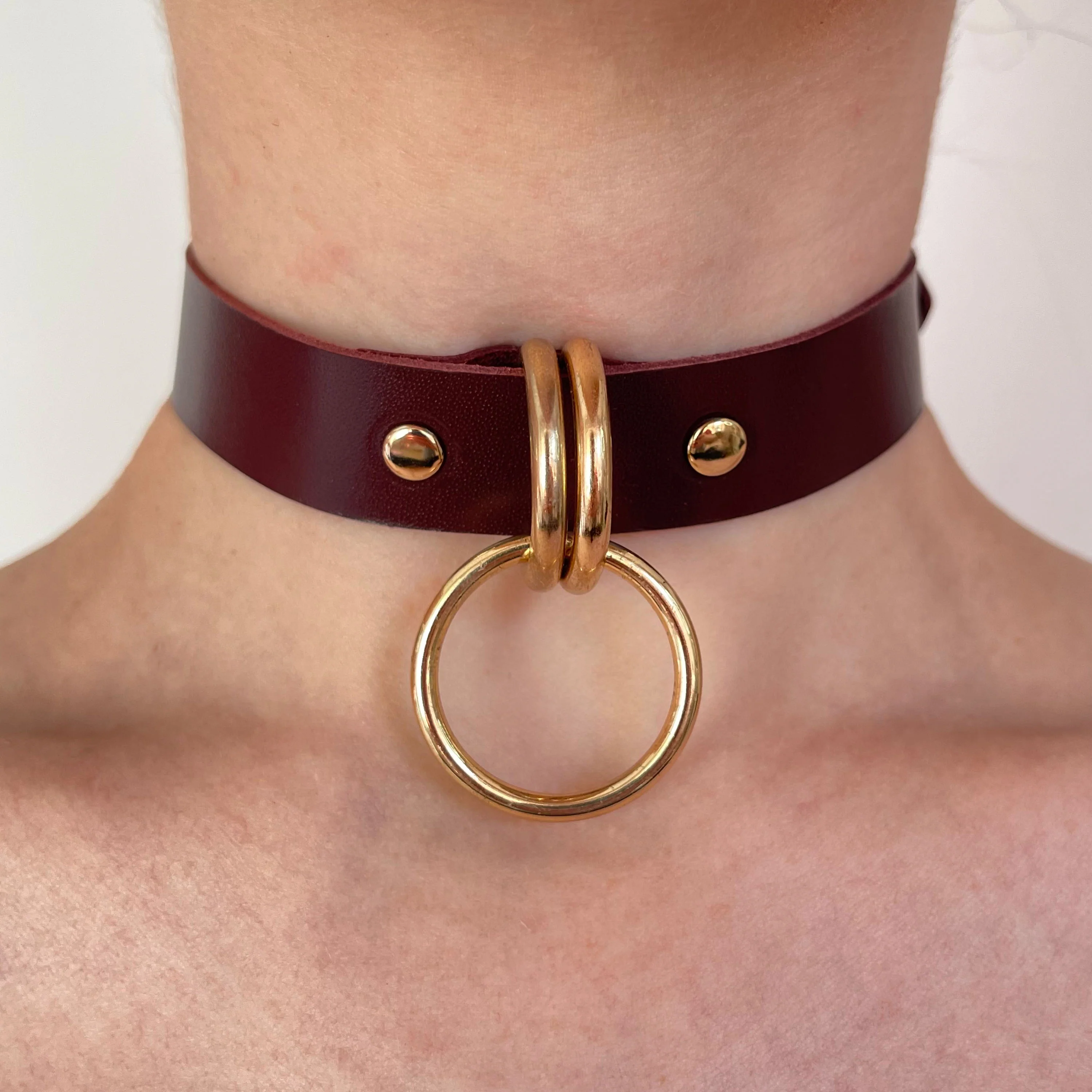 Leather Choker with Double D-Rings and O-Ring - Image 8
