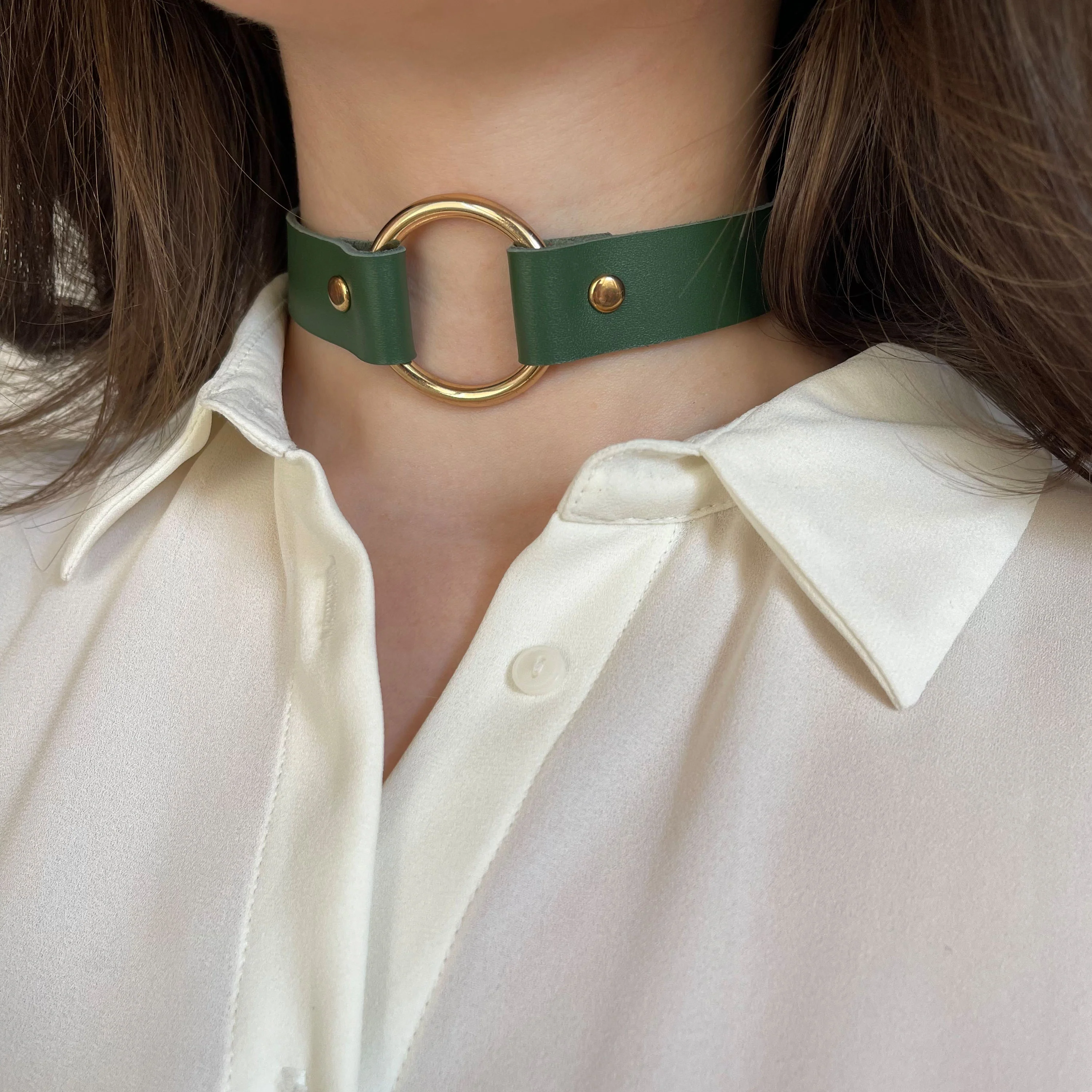 Leather Choker with Large Center Ring - Image 5