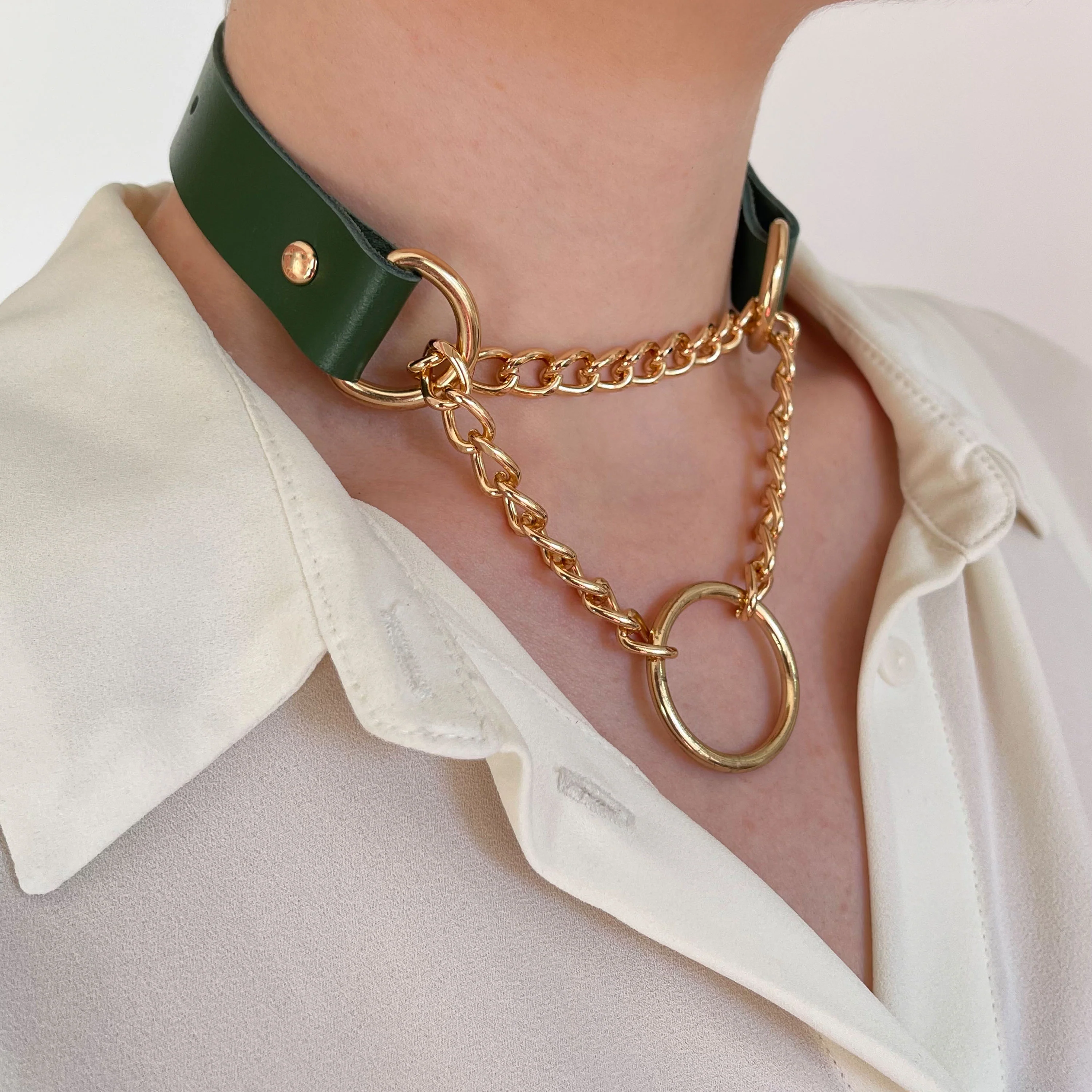 Leather Choker with Chain and O-Ring - Image 8