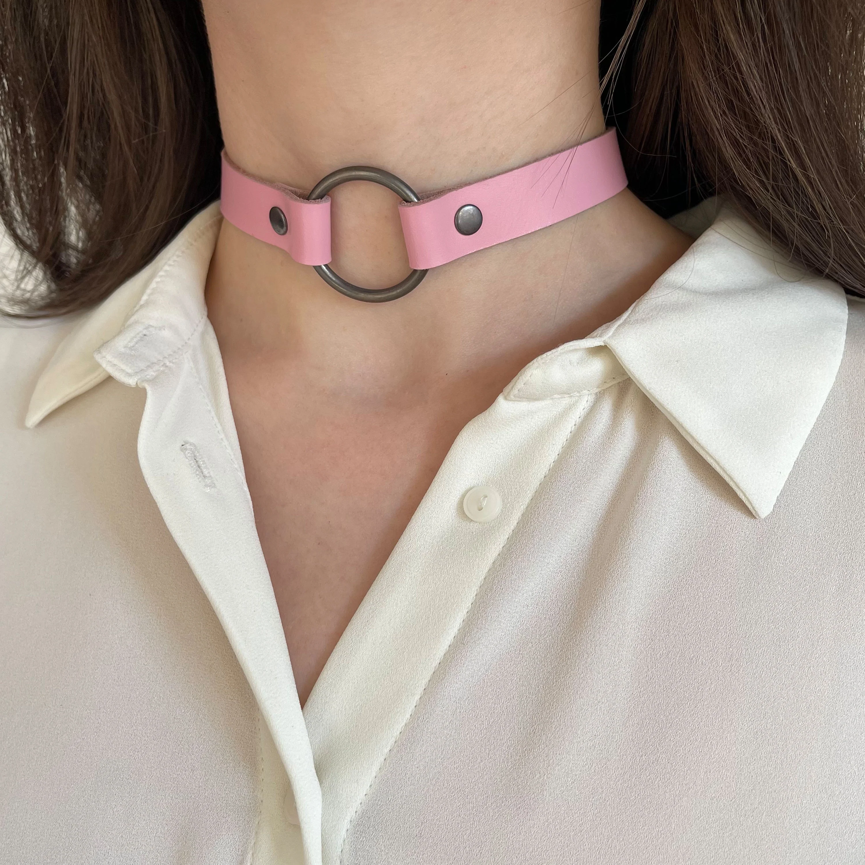Leather Choker with O-Ring – Black - Image 4