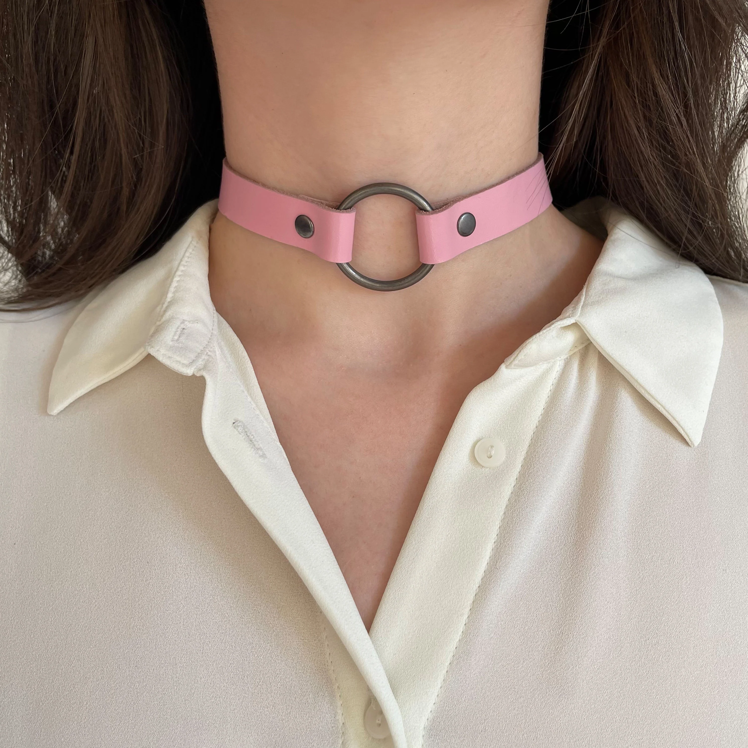 Leather Choker with O-Ring – Black - Image 5