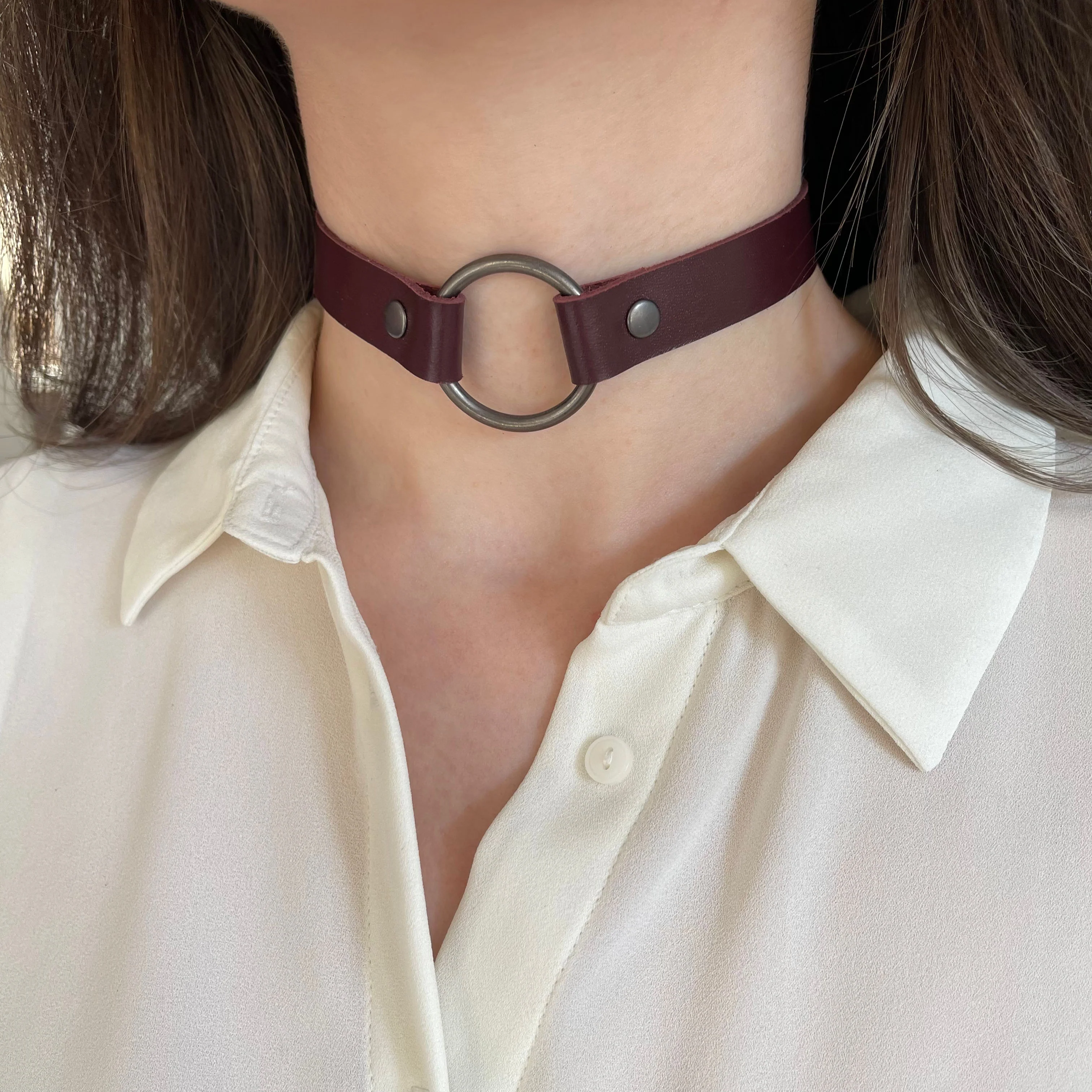 Leather Choker with O-Ring – Black - Image 6