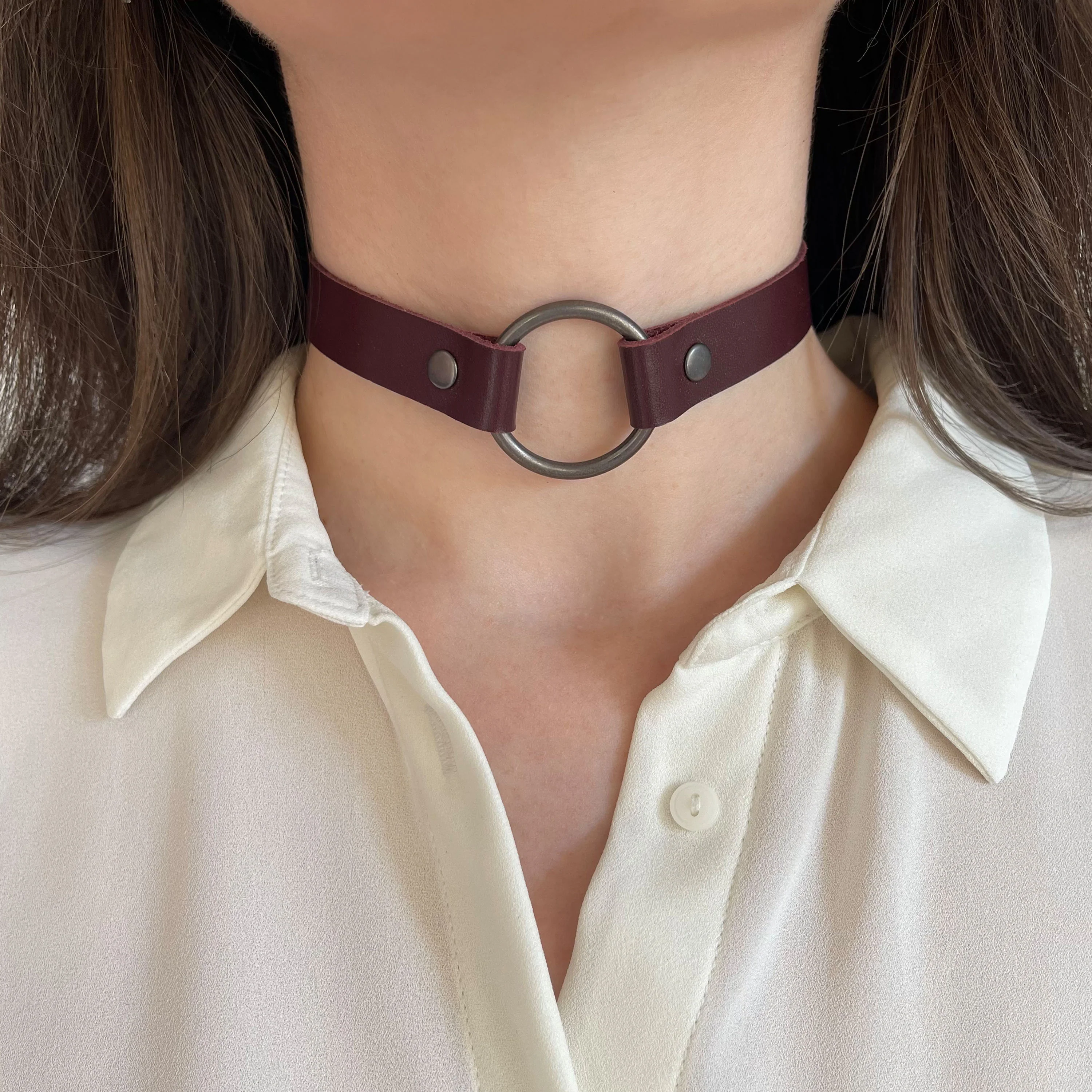 Leather Choker with O-Ring – Black - Image 7