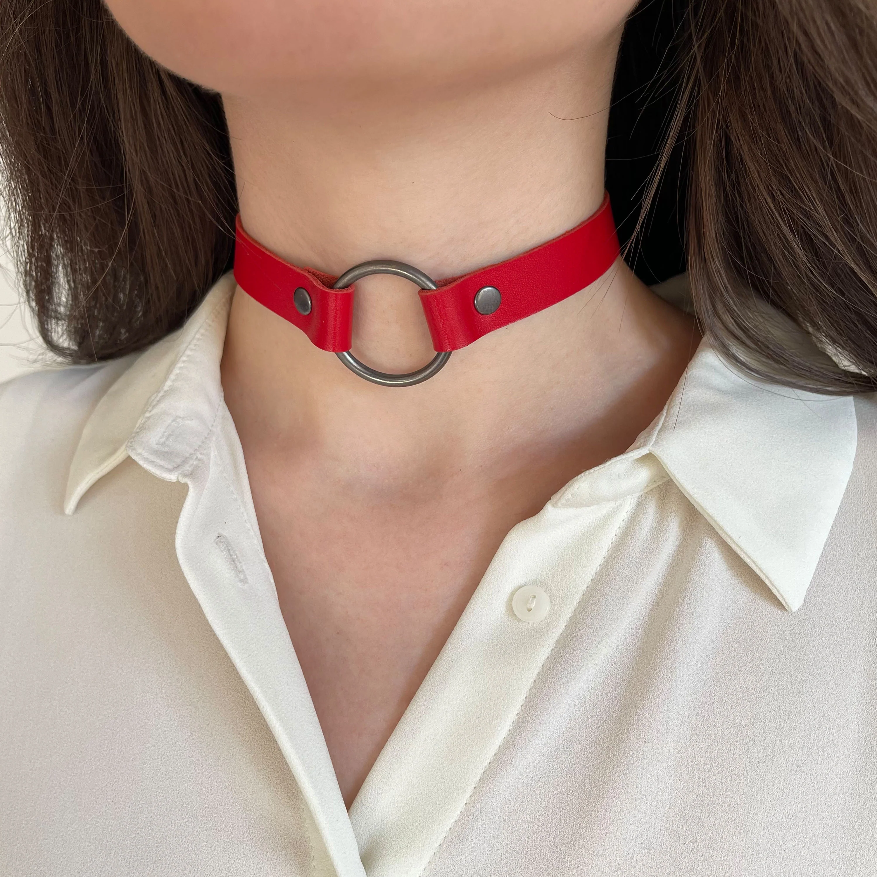 Leather Choker with O-Ring – Black - Image 8