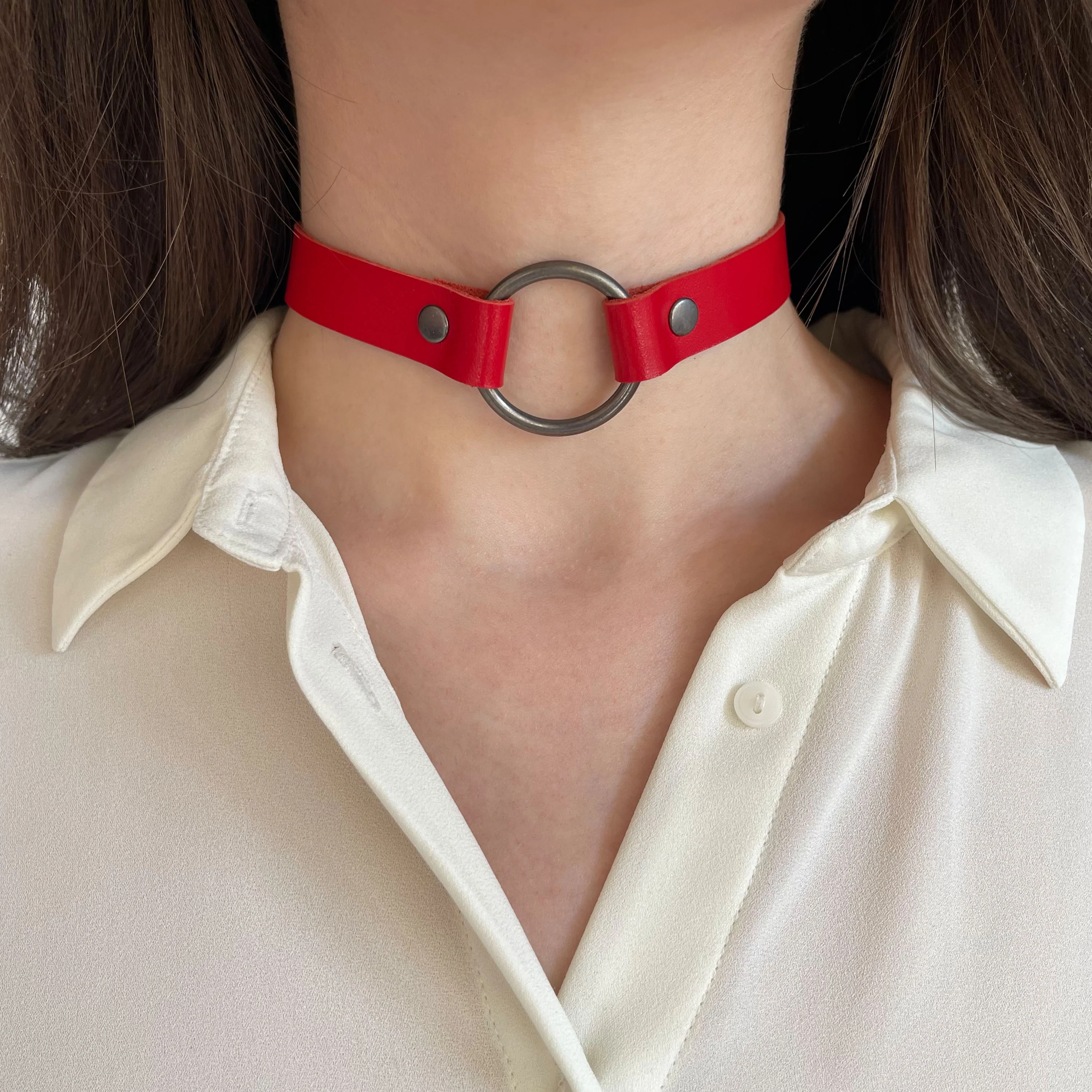 Leather Choker with O-Ring – Black - Image 9