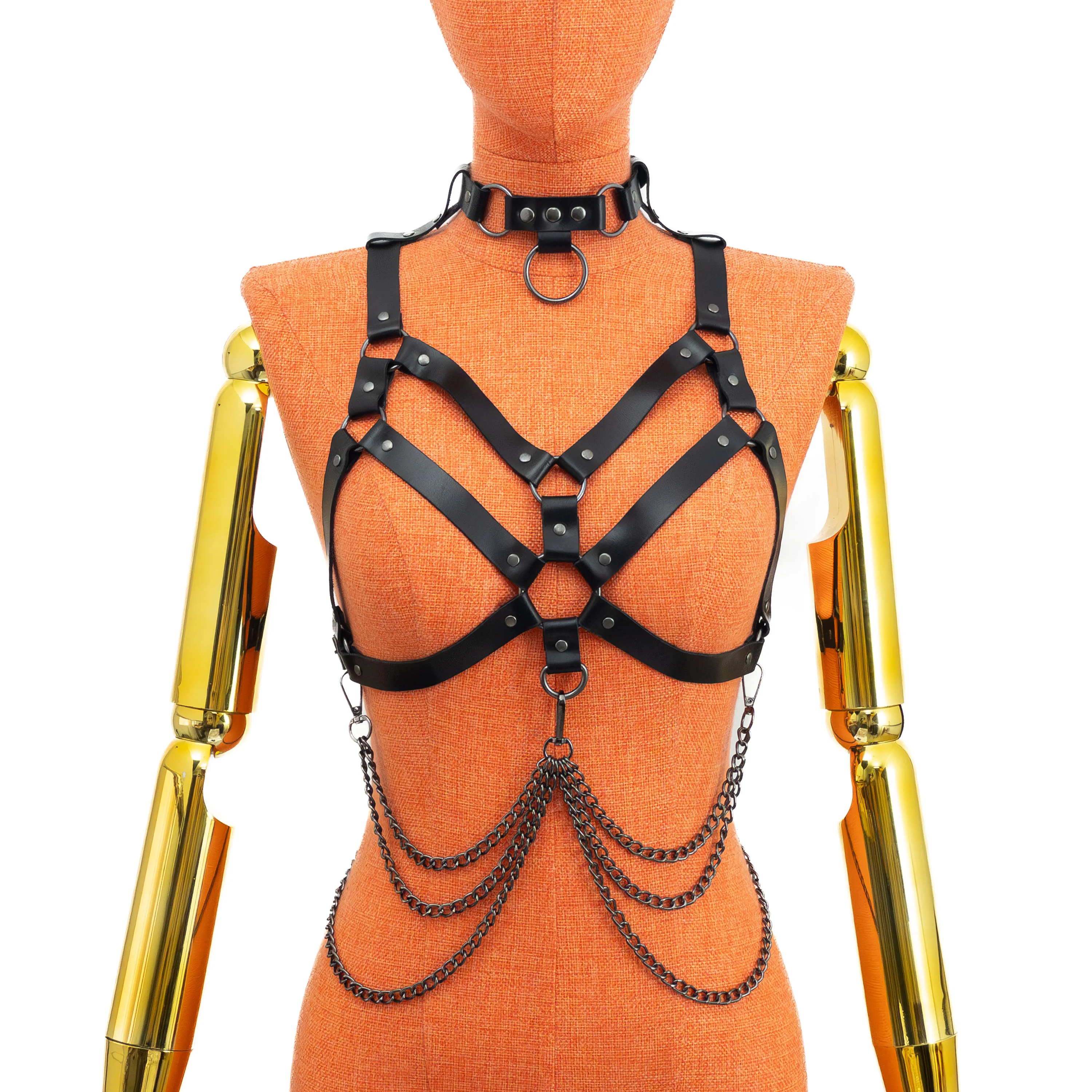 Leather Harness with Detachable Choker and Chains - Image 7