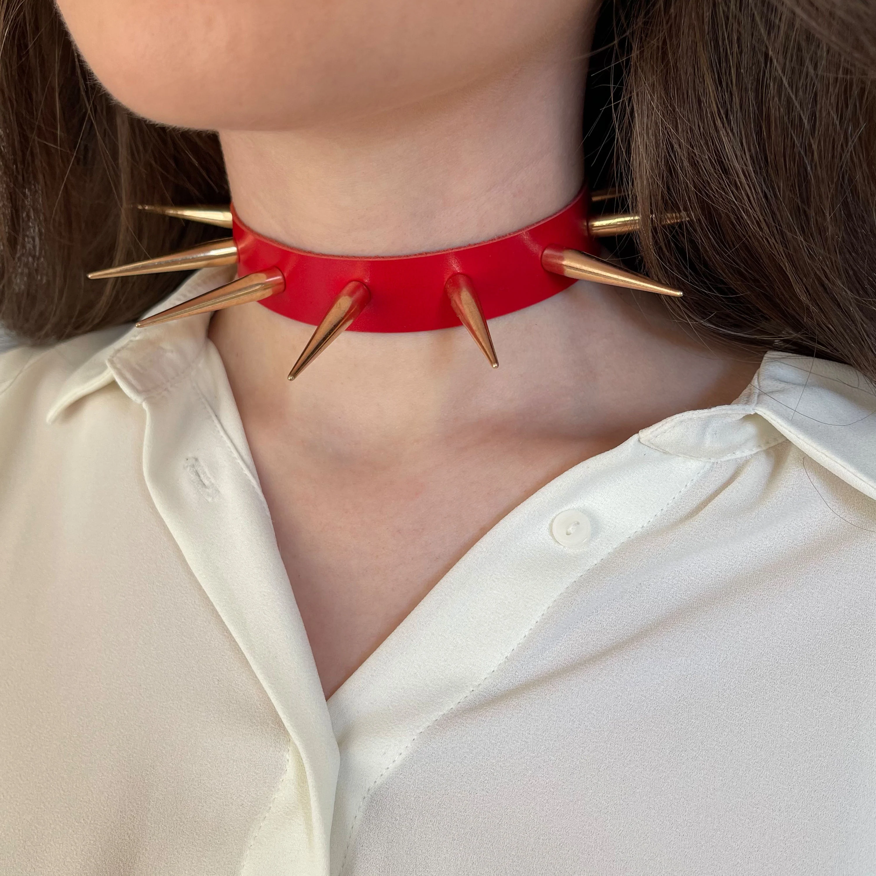 Leather Spiked Collar with Long Cone Spikes - Image 3