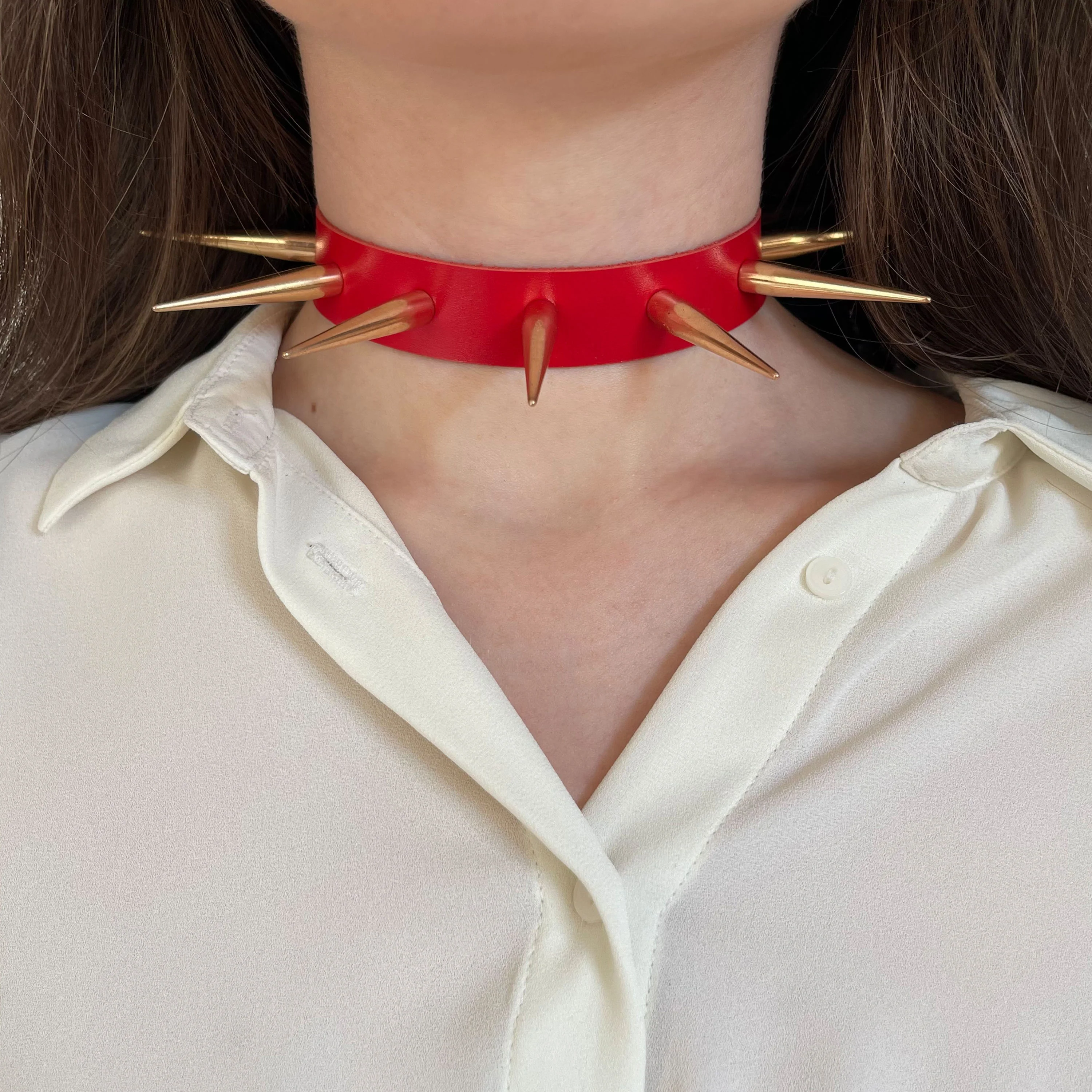 Leather Spiked Collar with Long Cone Spikes - Image 4