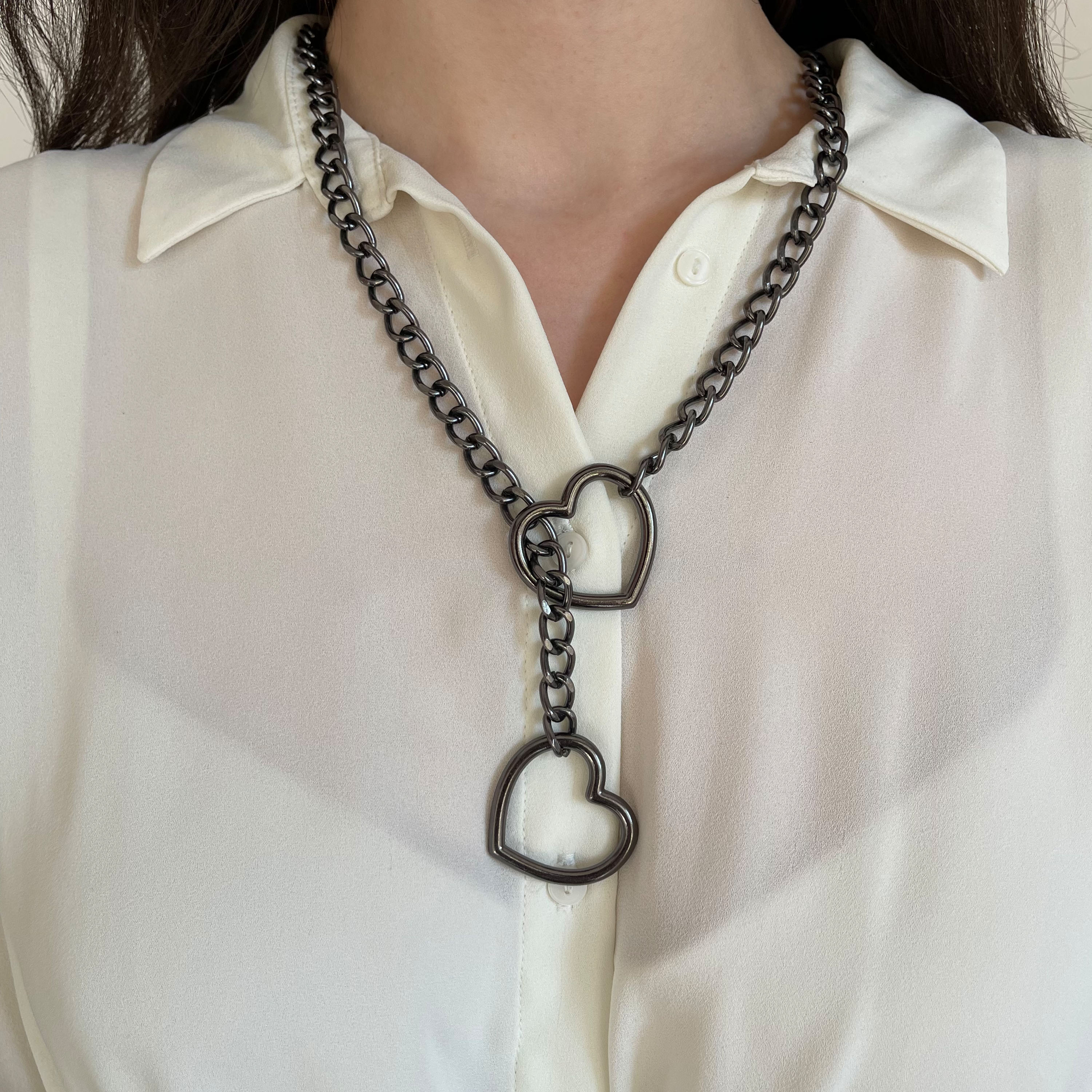 Sliding Chain Choking Collar with Heart Rings - Image 3