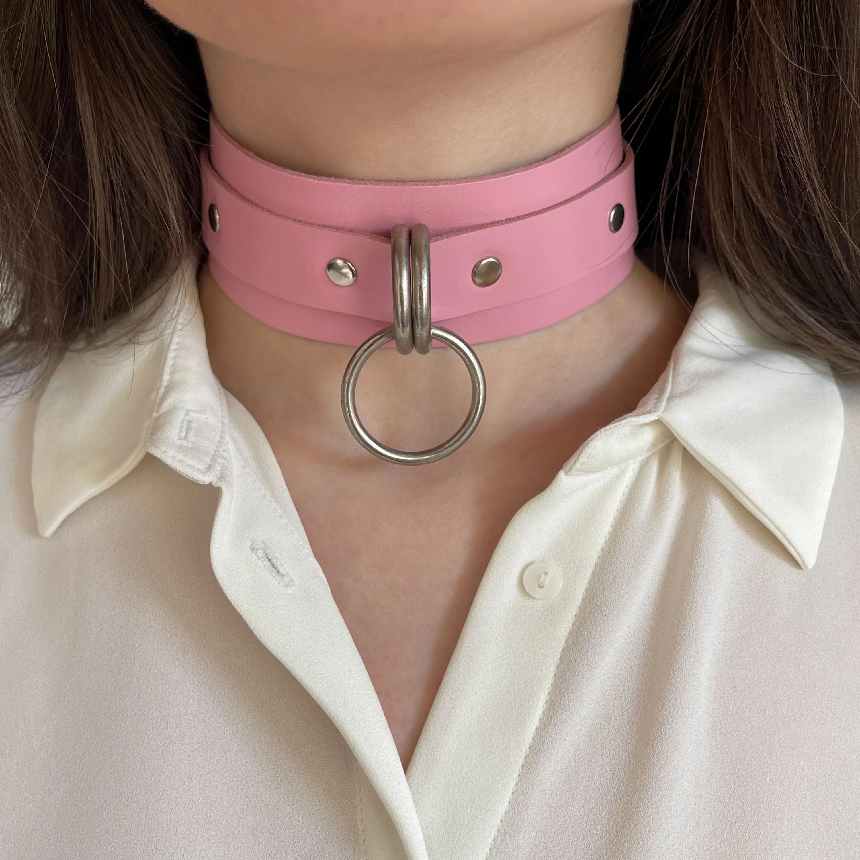 Wide Leather Choker with O-Ring and Double D-Rings - Image 4
